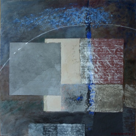 a mixed media abstract painting using the relation between pi and the golden ratio /