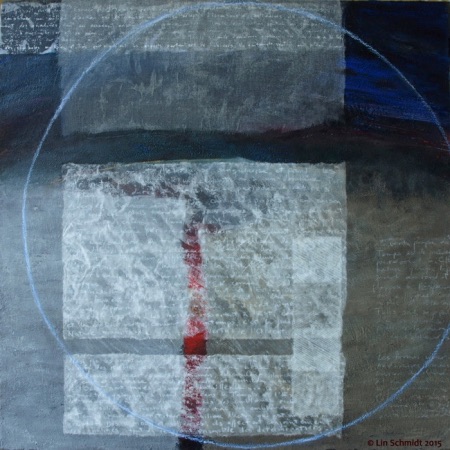 Time (Red Crow), a mixed media abstract painting inspired by a text on the I Ching /